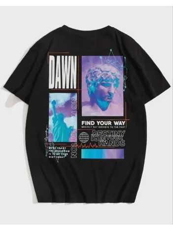 Unisex Baskılı Oversize T-Shirt - Siyah Unisex Baskılı Oversize T-Shirt - Siyah