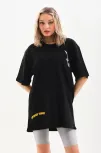 Unisex Baskılı Oversize T-shirt - Siyah