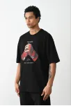 Unisex Baskılı Oversize T-shirt - Siyah