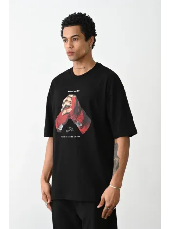 Unisex Baskılı Oversize T-Shirt - Siyah Unisex Baskılı Oversize T-Shirt - Siyah