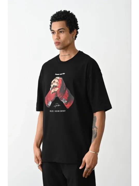 Unisex Baskılı Oversize T-Shirt - Siyah Unisex Baskılı Oversize T-Shirt - Siyah