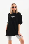 Unisex Baskılı Oversize T-shirt - Siyah