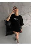 Unisex Baskılı Oversize T-shirt - Siyah
