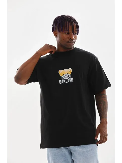 Unisex Baskılı Oversize T-shirt - Siyah