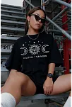 Unisex Baskılı Oversize T-shirt - Siyah
