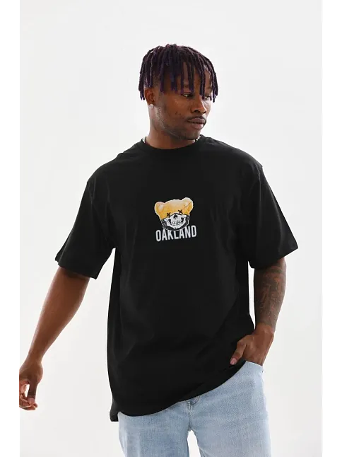 Unisex Baskılı Oversize T-shirt - Siyah