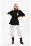 Unisex Baskılı Oversize T-shirt - Siyah