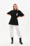 Unisex Baskılı Oversize T-shirt - Siyah