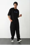 Unisex Baskılı Oversize T-shirt - Siyah