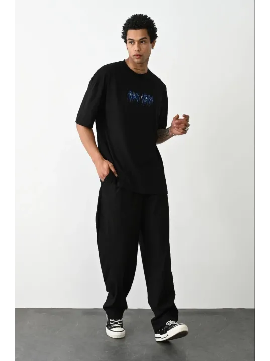 Unisex Baskılı Oversize T-Shirt - Siyah Unisex Baskılı Oversize T-Shirt - Siyah