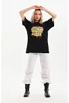 Unisex Baskılı Oversize T-shirt - Siyah