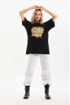 Unisex Baskılı Oversize T-shirt - Siyah