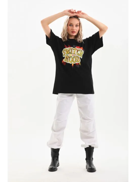 Unisex Baskılı Oversize T-Shirt - Siyah Unisex Baskılı Oversize T-Shirt - Siyah