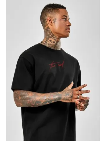 Unisex Baskılı Oversize T-Shirt - Siyah Unisex Baskılı Oversize T-Shirt - Siyah