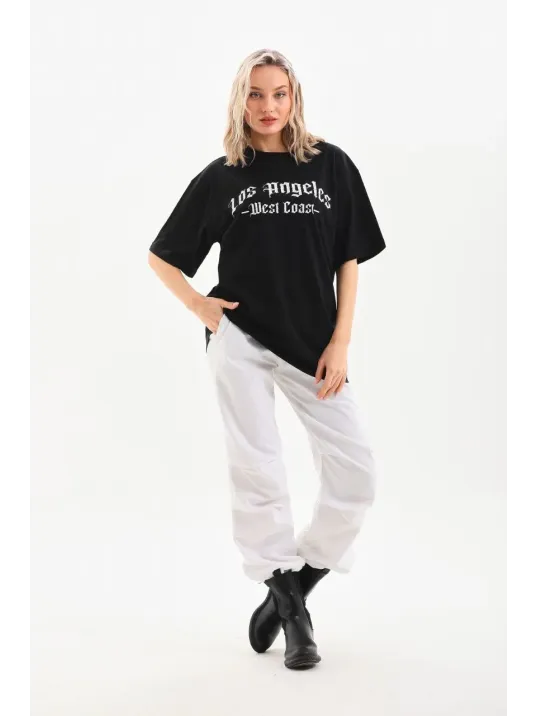 Unisex Baskılı Oversize T-Shirt - Siyah Unisex Baskılı Oversize T-Shirt - Siyah