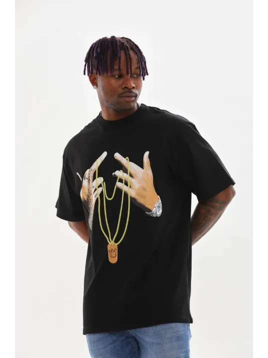 Unisex Baskılı Oversize T-Shirt - Siyah Unisex Baskılı Oversize T-Shirt - Siyah