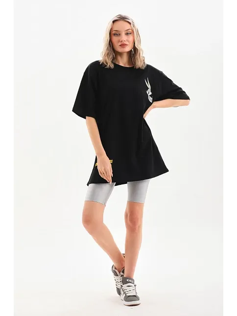 Unisex Baskılı Oversize T-shirt - Siyah