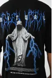 Unisex Baskılı Oversize T-shirt - Siyah