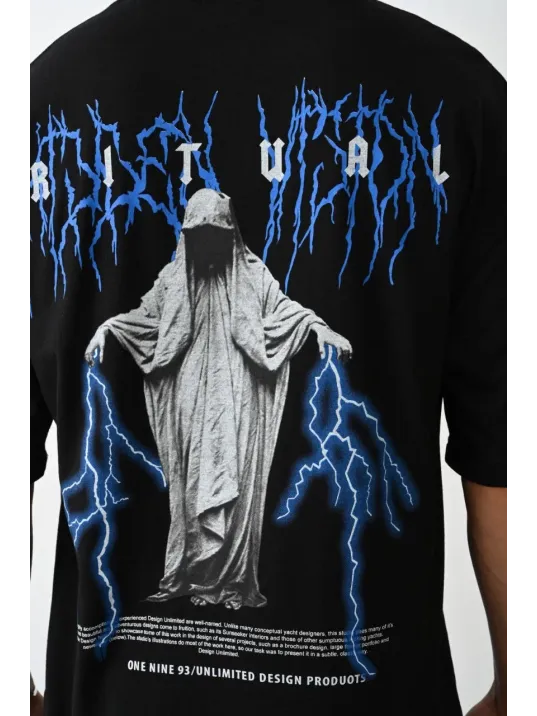 Unisex Baskılı Oversize T-Shirt - Siyah Unisex Baskılı Oversize T-Shirt - Siyah