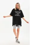 Unisex Baskılı Oversize T-shirt - Siyah