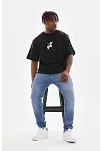 Unisex Baskılı Oversize T-shirt - Siyah