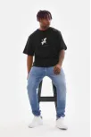 Unisex Baskılı Oversize T-shirt - Siyah