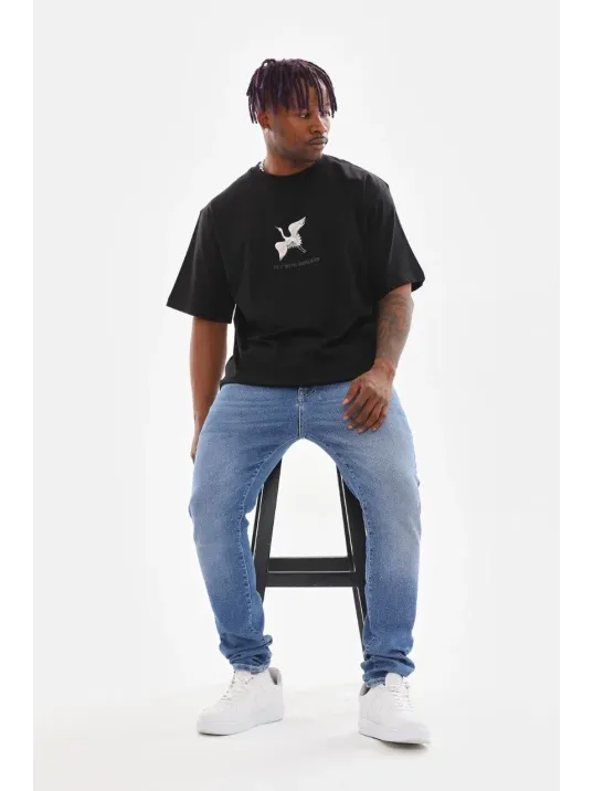 Unisex Baskılı Oversize T-Shirt - Siyah Unisex Baskılı Oversize T-Shirt - Siyah