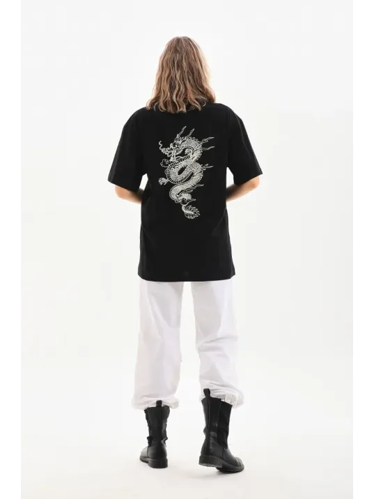 Unisex Baskılı Oversize T-Shirt - Siyah Unisex Baskılı Oversize T-Shirt - Siyah
