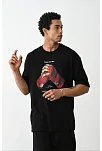 Unisex Baskılı Oversize T-shirt - Siyah