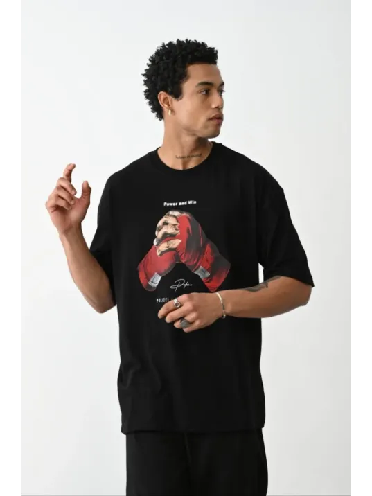 Unisex Baskılı Oversize T-Shirt - Siyah Unisex Baskılı Oversize T-Shirt - Siyah