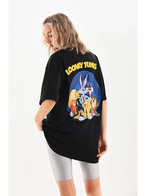 Unisex Baskılı Oversize T-shirt - Siyah