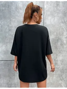 Unisex Baskılı Oversize T-shirt - Siyah