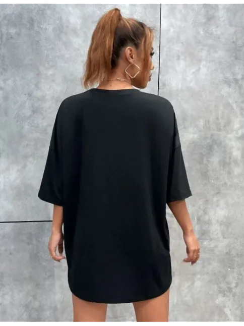 Unisex Baskılı Oversize T-shirt - Siyah