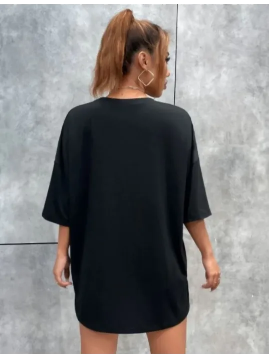Unisex Baskılı Oversize T-Shirt - Siyah