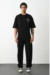 Unisex Baskılı Oversize T-shirt - Siyah