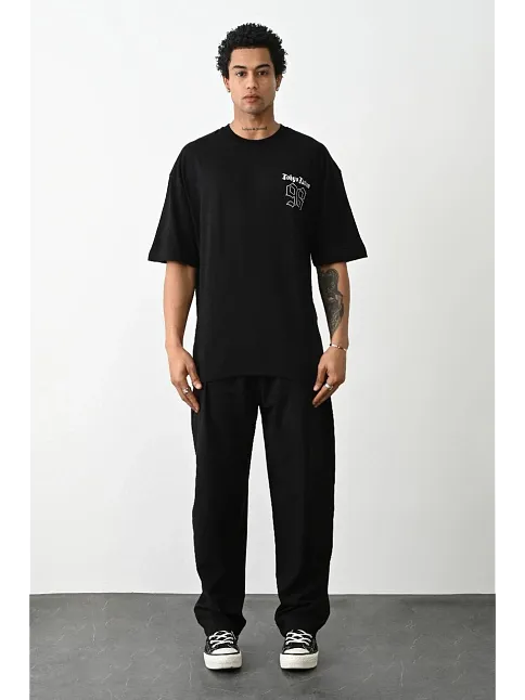 Unisex Baskılı Oversize T-shirt - Siyah