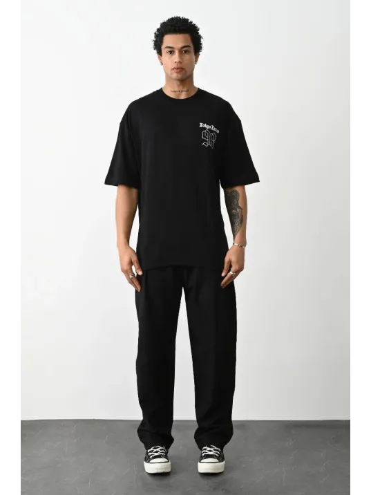 Unisex Baskılı Oversize T-Shirt - Siyah