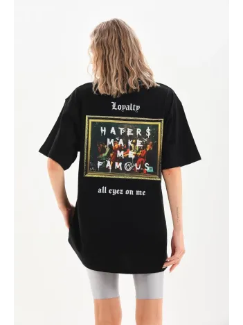 Unisex Baskılı Oversize T-Shirt - Siyah