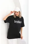 Unisex Baskılı Oversize T-shirt - Siyah