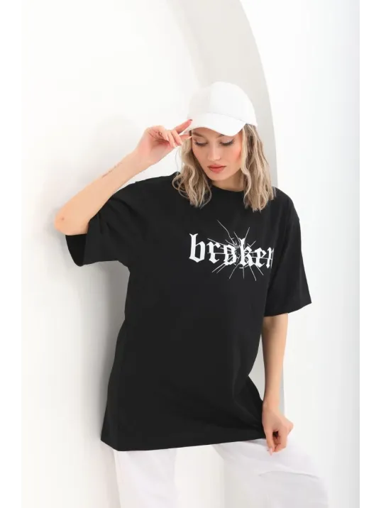 Unisex Baskılı Oversize T-Shirt - Siyah Unisex Baskılı Oversize T-Shirt - Siyah