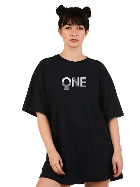 Unisex Baskılı Oversize T-shirt - Siyah