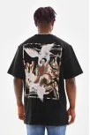 Unisex Baskılı Oversize T-shirt - Siyah