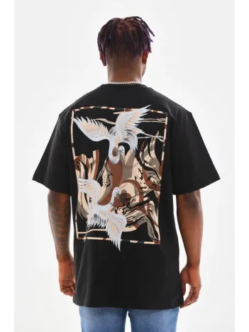Unisex Baskılı Oversize T-Shirt - Siyah