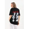 Unisex Baskılı Oversize T-Shirt - Siyah