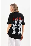 Unisex Baskılı Oversize T-shirt - Siyah