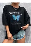 Unisex Baskılı Oversize T-shirt - Siyah