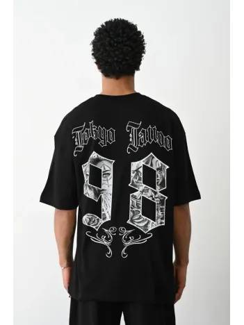 Unisex Baskılı Oversize T-Shirt - Siyah Unisex Baskılı Oversize T-Shirt - Siyah