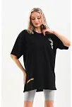 Unisex Baskılı Oversize T-shirt - Siyah