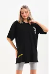 Unisex Baskılı Oversize T-shirt - Siyah