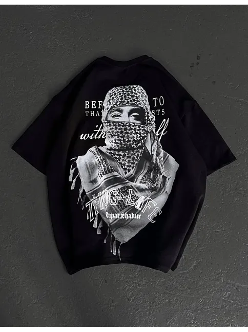 Unisex Baskılı Oversize T-shirt - Siyah